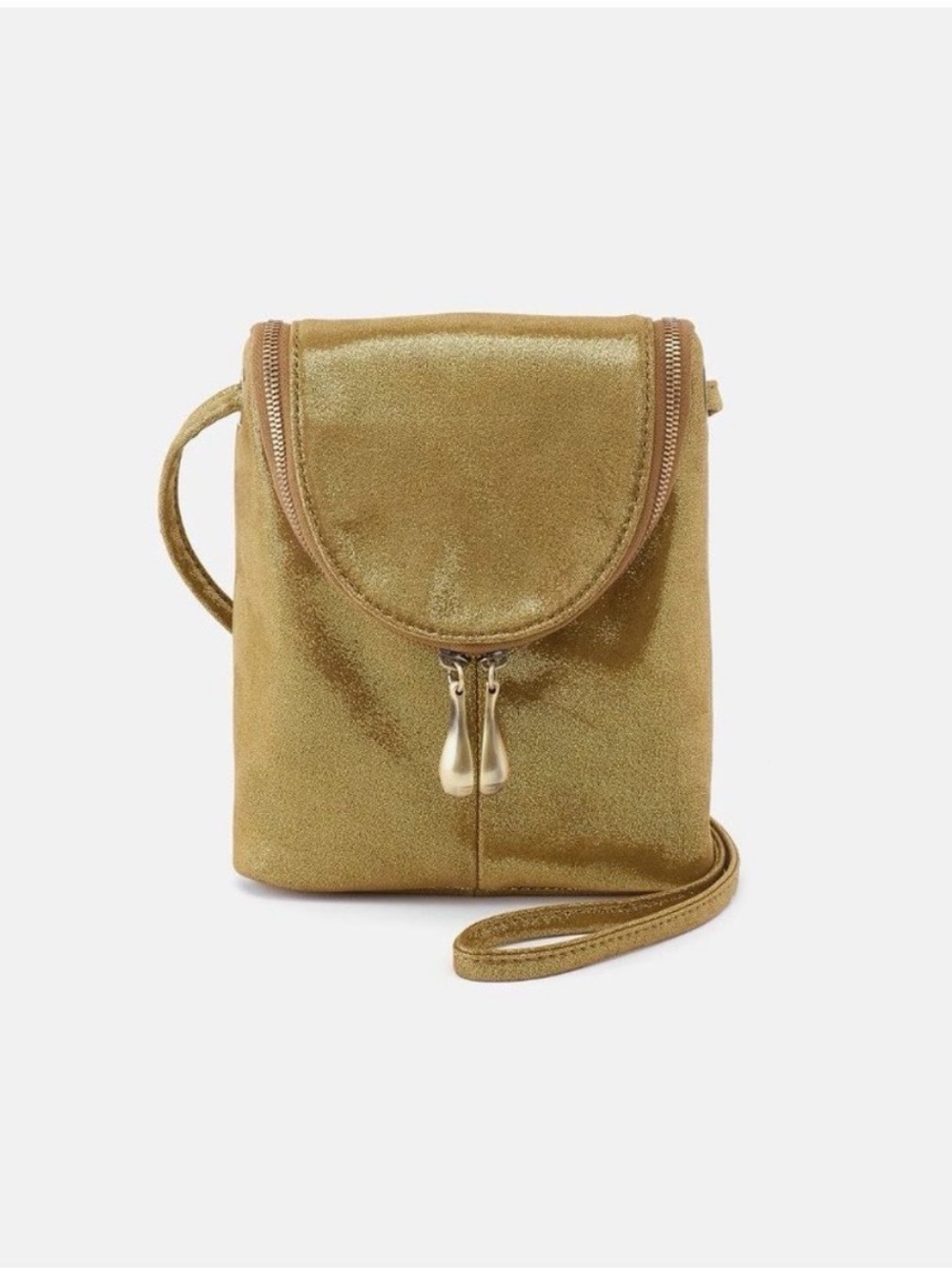 Hobo Fern Metallic Bronze Gold Leather Crossbody Bag Mini Phone Purse NWOT - Picture 2 of 14